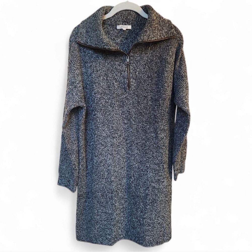 Madewell Sweater dress ribbed half-zip M Merino Wool blend